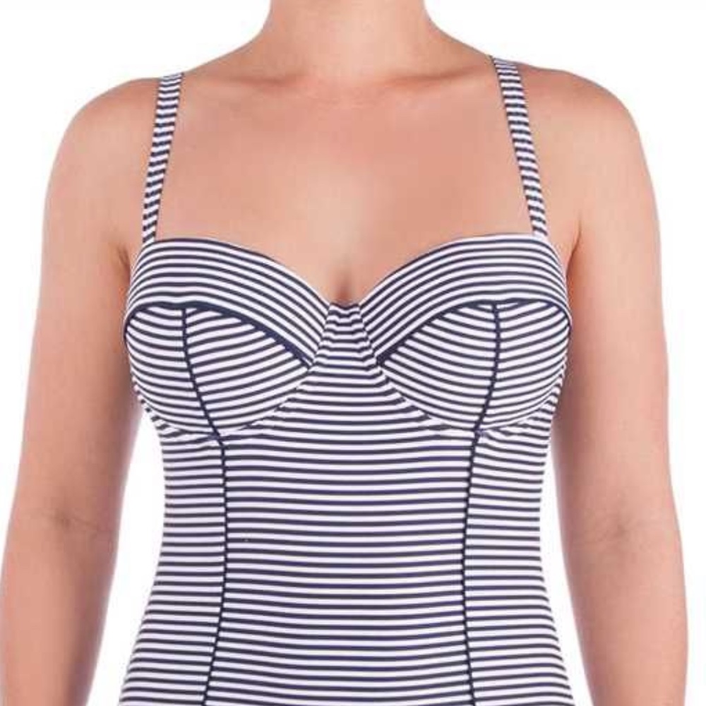 Blue and White Striped Underwire Tankini Swim Suit D / DD